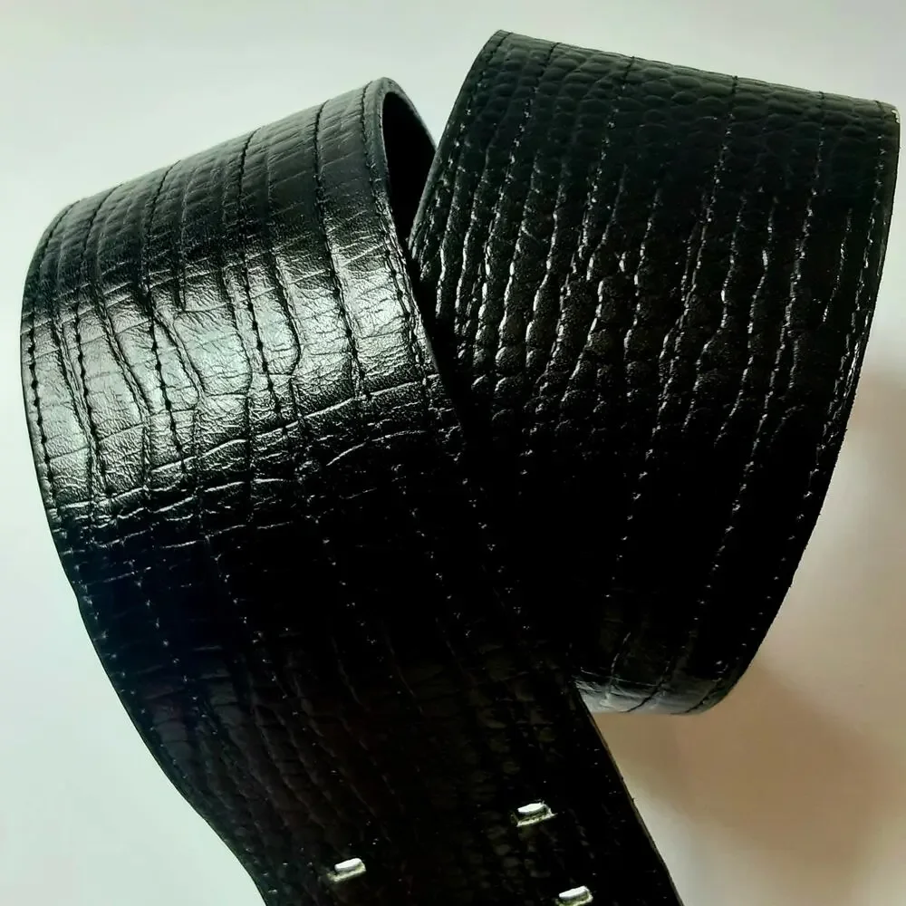 Abbe' Creations Womens Black Crocodile Embossed Genuine Leather Wide Belt Small